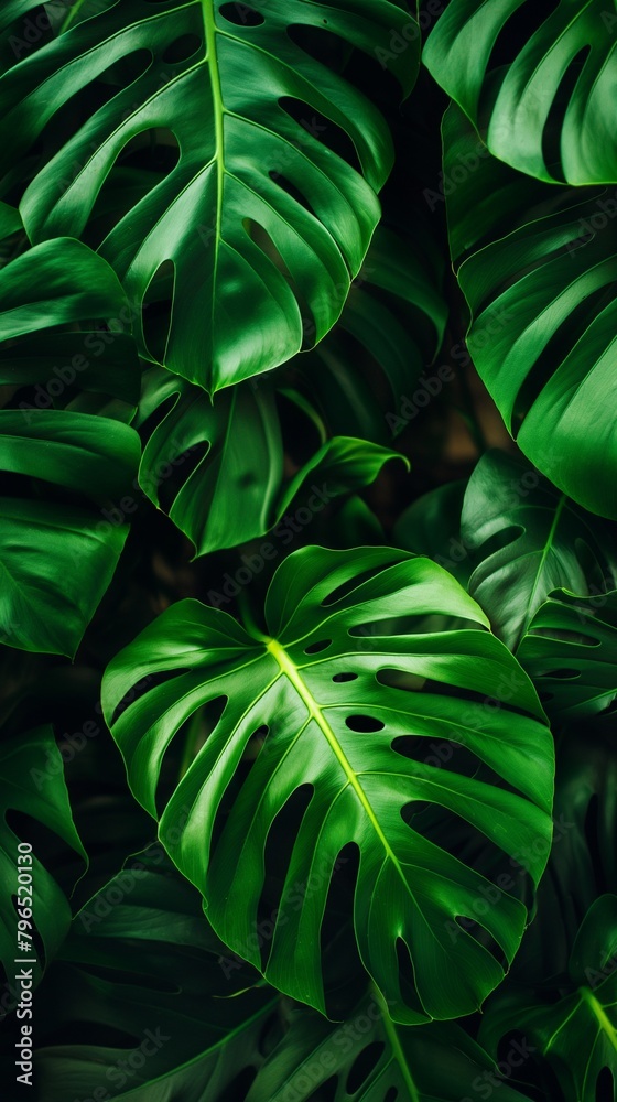 A Vertical Image Of A Close-up Of A Monstera Leaves Texture Background.