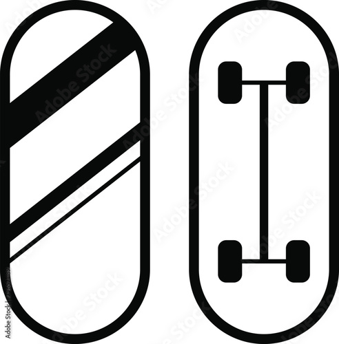 Skateboard Outline set icon Collection. Figure ice skating shoes. Vector Illustration.