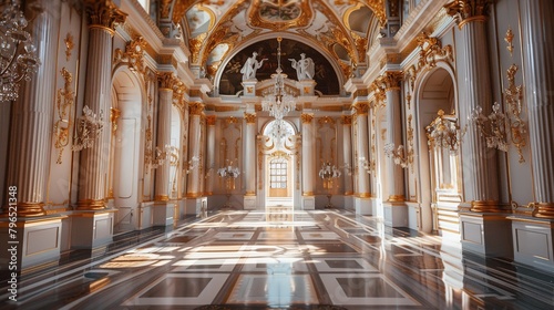 Beautiful luxury golden renaissance palace interior