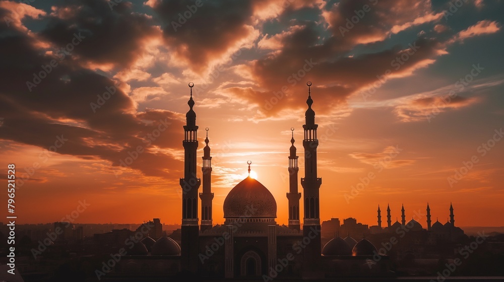 A Beautiful Mosque At Sunset.