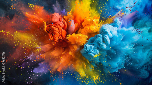 Explosions of vibrant acrylic paint erupt and disperse, forming a dynamic background of abstract color that bursts with energy and excitement.
