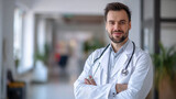 Doctor with stethoscope - medicine and healthcare concept. Portrait of a doctor