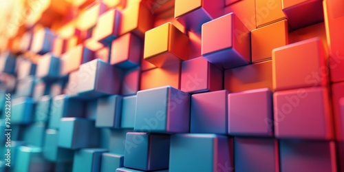 A colorful wall of cubes in various shades of blue  red  and yellow