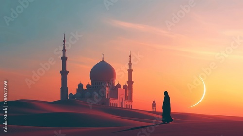 A Beautiful Mosque At Sunset. photo
