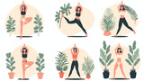 Woman practicing yoga set of different poses. Healthy