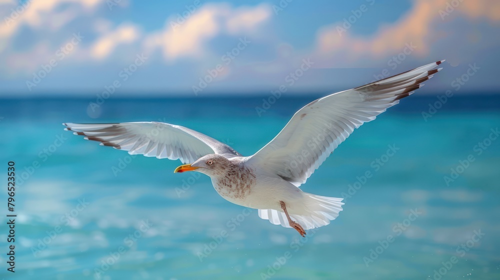 Seagull Soaring Over Serene Waters. Generative AI Seagull Soaring Over Serene Waters. Generative AI