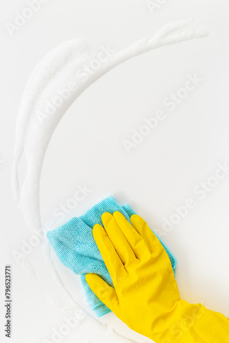 Soap foam mockup for cleaning concept. House cleaning supplies and products