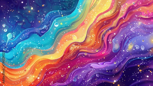 Colorful background with swaying seaweed and glittering galaxies photo