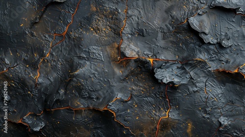 Volcanic Black Rock Texture with Orange Lava Cracks