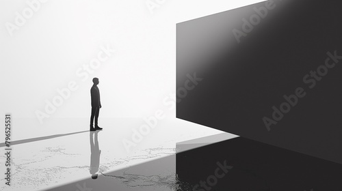 Man Silhouette In An Abstract Black And White Scene.