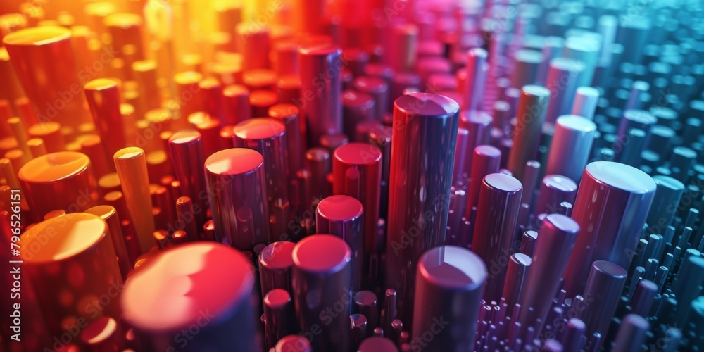 A colorful image of many different colored cylinders