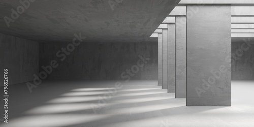 Grungy room with concrete walls. Old stone interior