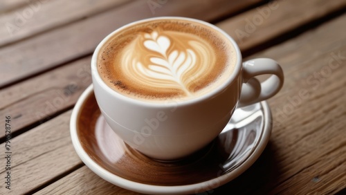 cup of coffee on wooden table