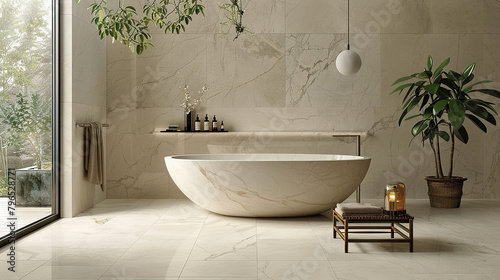 Smooth marble tiles create a tranquil oasis  a sanctuary of serenity.