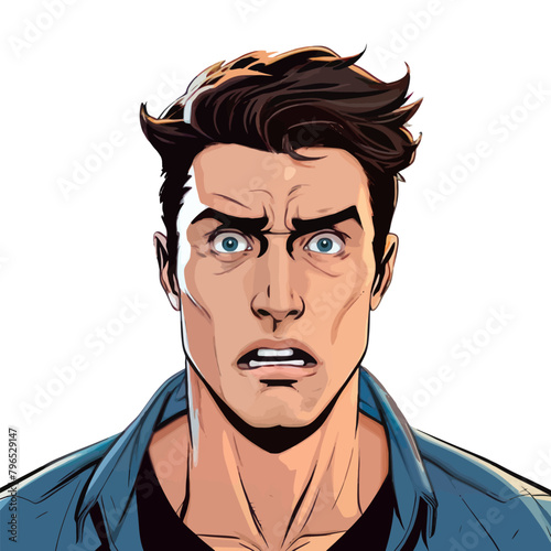 Drawing of a man with a surprised expression on his face.