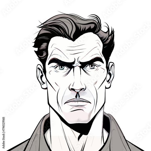 A drawing of a man with a serious expression on his face.