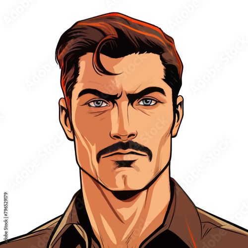 Detailed sketch of a man with a prominent mustache.