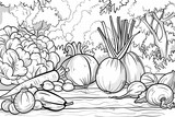Fall harvest bounty with a hand-drawn pumpkin and apple