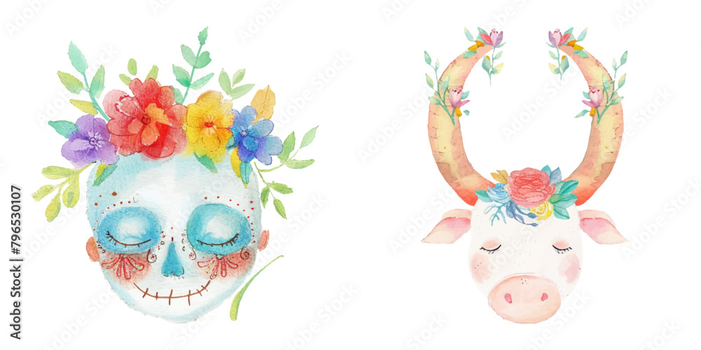 Naklejka premium colorfull tattoo template watercolor vector illustration