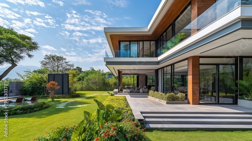 A Modern Home With Floor-To-Ceiling Windows And A Natural Landscape.