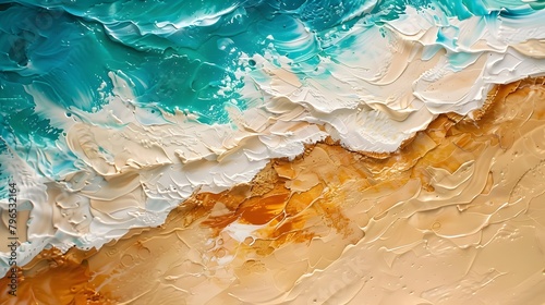 Close up of a Vibrant and Textured Coastal Seascape Resembling an Oil Painting