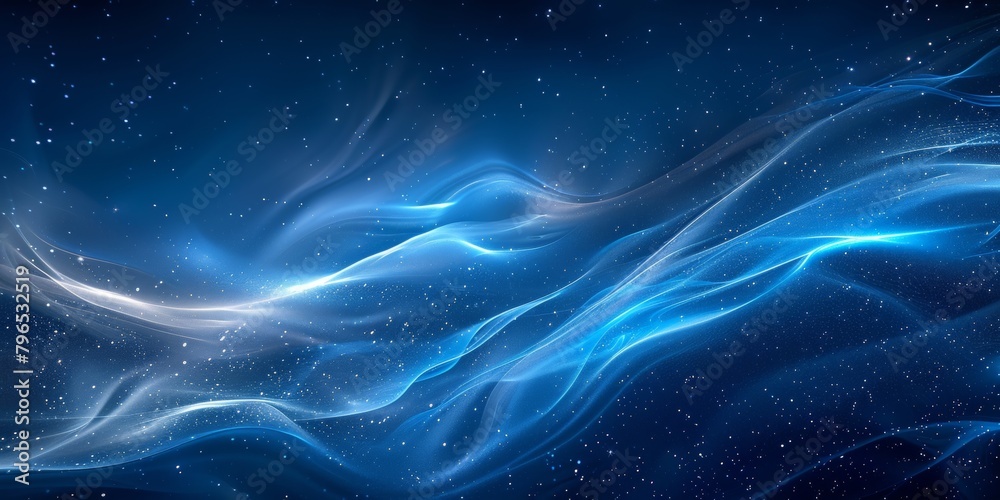 A blue and white wave in space with many stars A blue and white wave in space with many stars