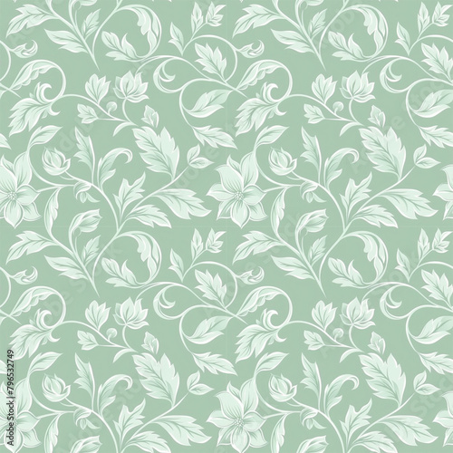 Floral green color, form natural, seamless fabric pattern.