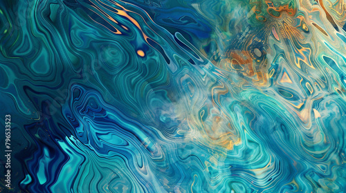 Ripples of azure, coral, and topaz merging to create a serene abstract backdrop of painted tones.