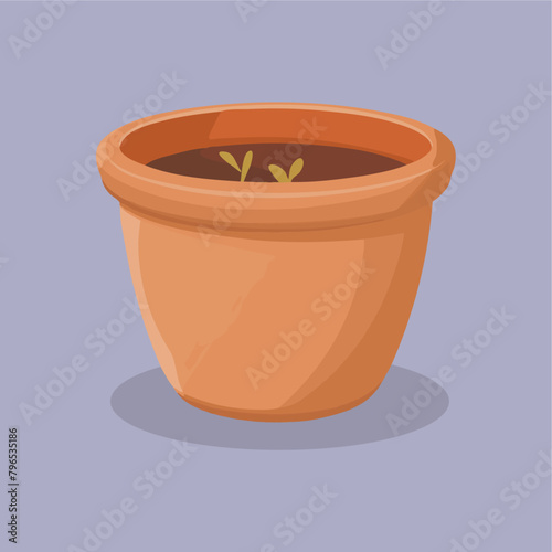 clay pot in cartoon flat vect...