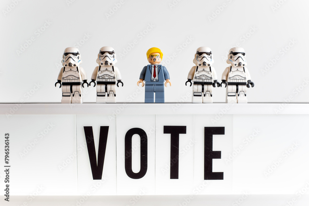 Obraz premium Donald Trump and Stormtroopers. President election concept. Illustrative editorial. July 30, 2023