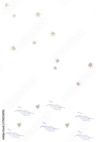 楓　千鳥　波文様　背景・パターン　和柄 　和風素材 © Mizuirokotori 水色ことり