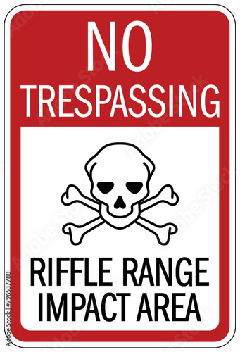 Shooting range sign no trespassing. Riffle range impact area