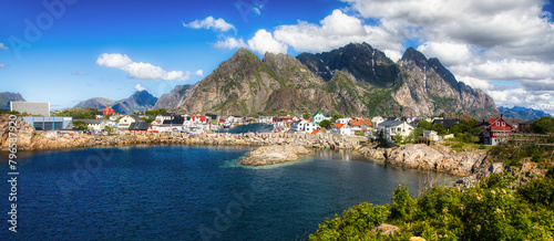 Looking from the Southern Part of Hellandsoya towards the Famous Fishing Village of Henningsvaer in Lofoten, Norway
