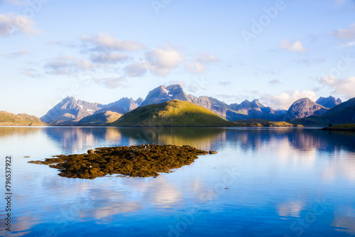 Calm Evening at Fredvang on Moskenes Island in Lofoten, Norway, Looking South photo