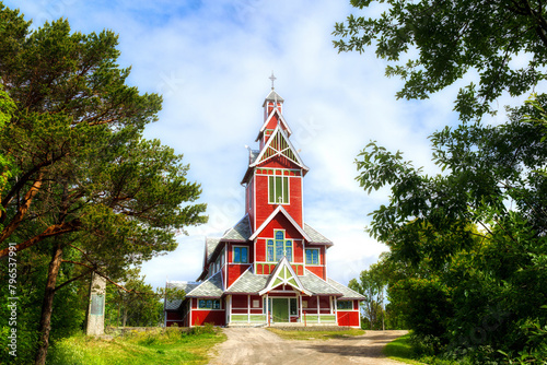 Beautiful Buksnes Church in Gravdal in Lofoten, Norway, Built in Dragon Style