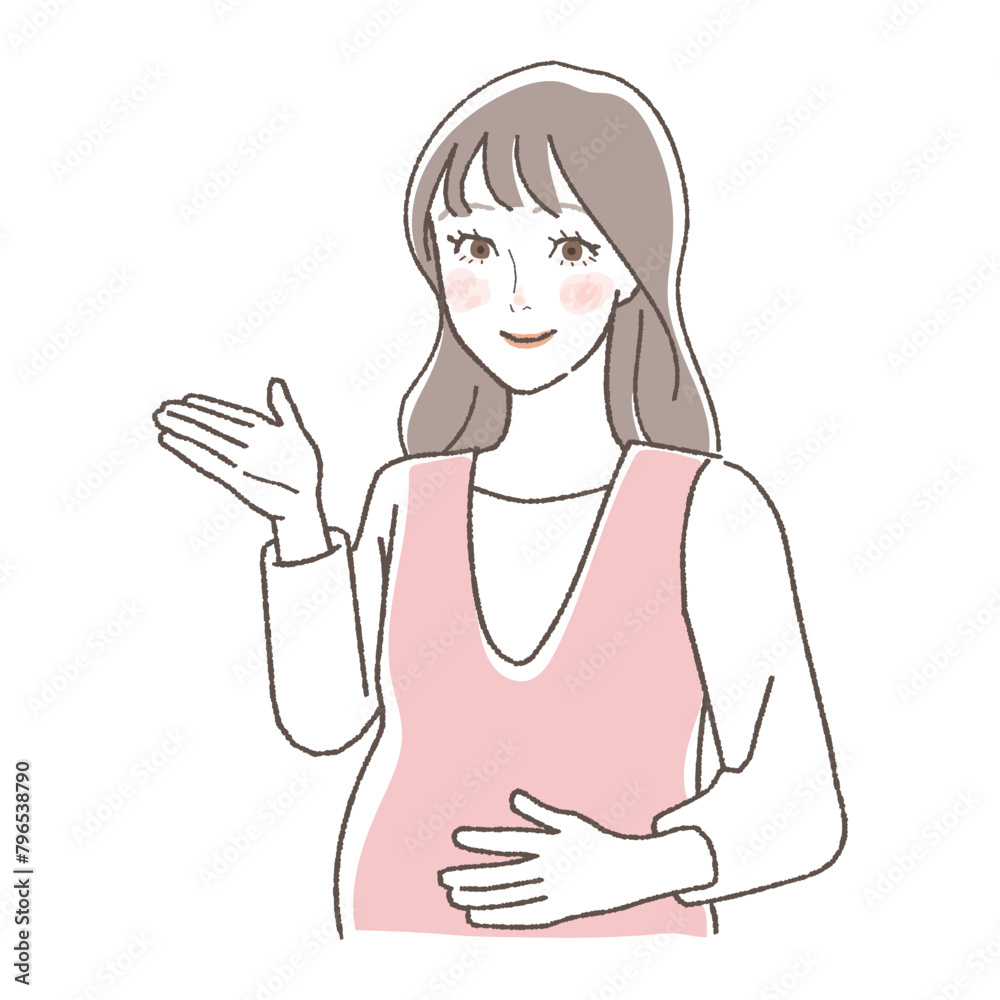 Illustration of a pregnant woman giving an explanation.
