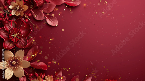 An elegant maroon background with festival embellishments on the left side.