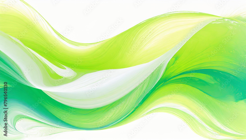 White and green swirls, abstract wavy background. Flowing lines.