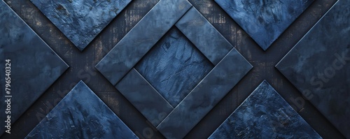 Futuristic elegance in triptych with metallic blue geometrics on a textured black backdrop