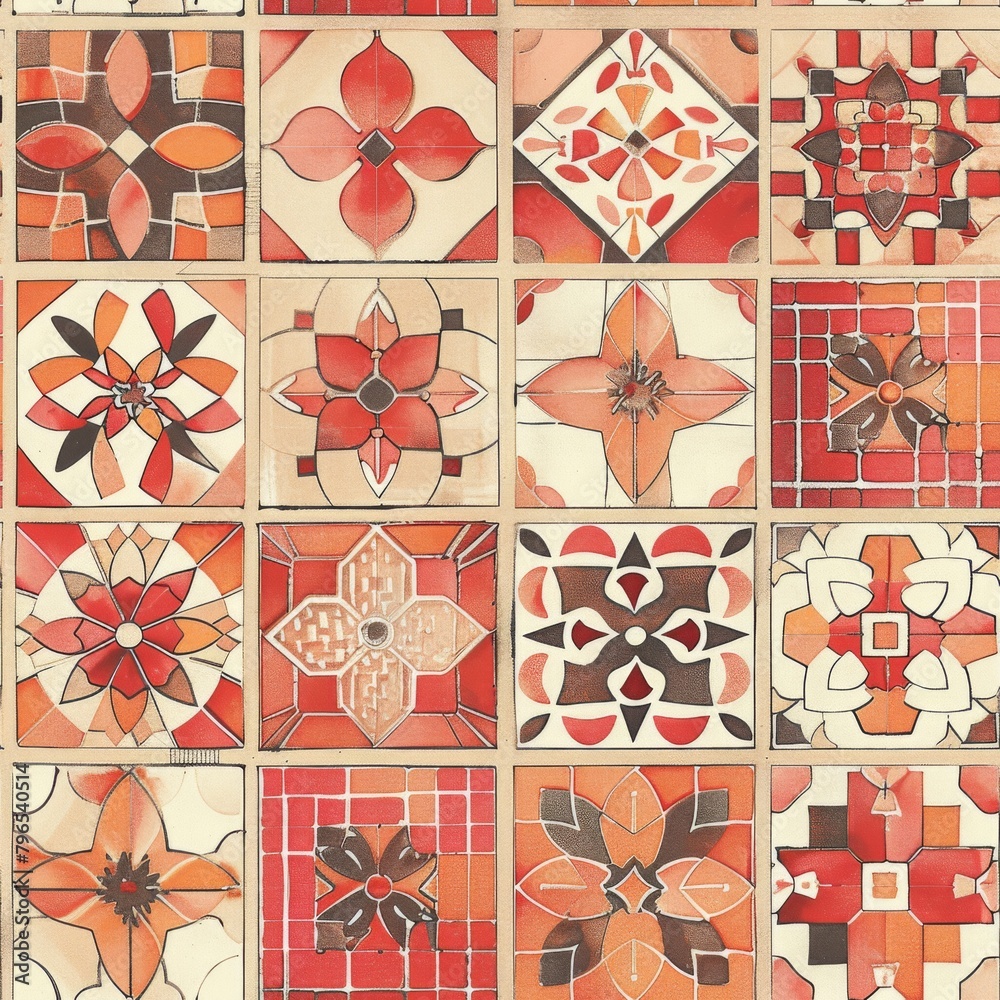 Vibrant Assortment of Retro Floral Ceramic Tiles Pattern