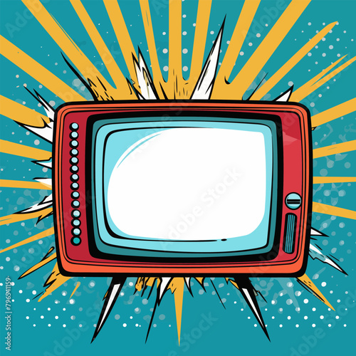 Vintage television set with empty screen against blue backdrop.