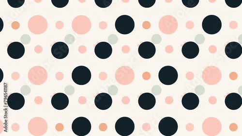 Grid polka dot seamless pattern, monochromatic palette, minimalist shapes in