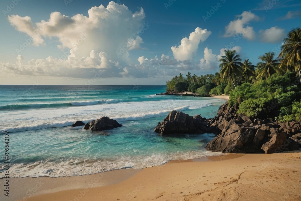 Exotic tropical beach landscape for background or wallpaper