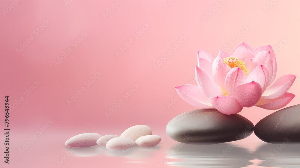 Lotus flower and stone, symbolizing spa advertising Lotus flower and stone, symbolizing spa advertising