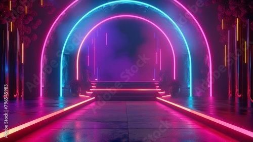 Award stage, neon 3D model, rendering effect 