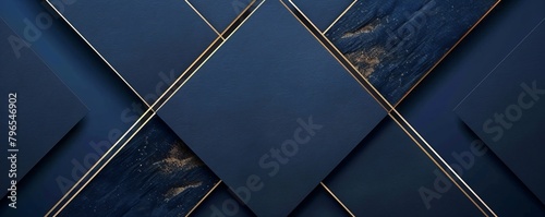 Luxury template with elegant blue and gold triangle lines overlapped in a three panel dark blue set