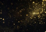 Golden Bokeh Lights and Sparkling Particles on Dark Background. Elegant Abstract Vector Design for Banner, Ultra Realistic 4K Illustration.