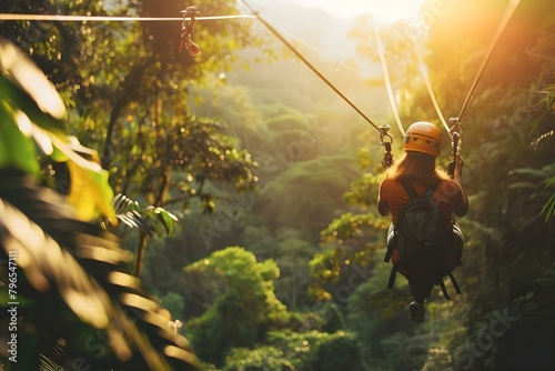 Thrilling zip lining in Costa Rican rainforest provides unforgettable adventure experiences. Concept Adventure Travel, Zip Lining, Costa Rica, Rainforest, Exhilarating Experiences