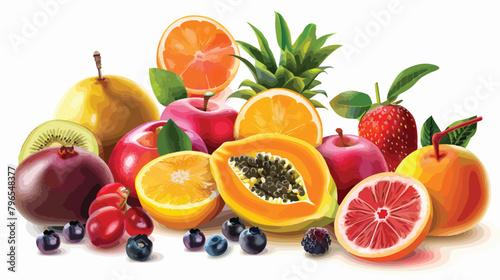 Assortment of tasty exotic fruits on white background