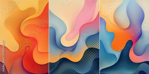 Modern abstract with colorful retro geometric gradients tailored for high impact triptych presentations